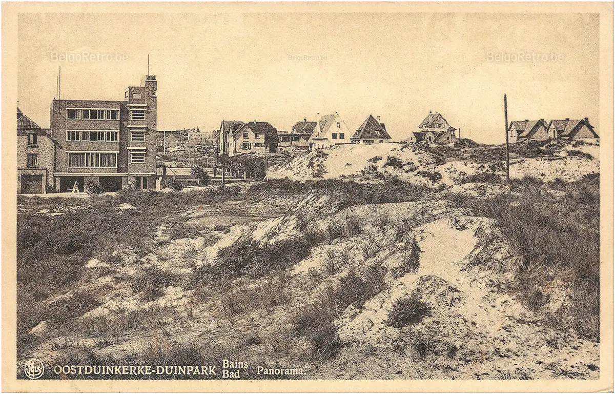 NELS OOSTDUINKERKE-DUINPARK Bains Bad Panorama. Hôtel - Restaurant - Tea Room HET DUINENHOF Prop. : VANDEKERKHOVE Soeurs Duinpark-Bains OOSTDUINKERKE Pension - Terrasses - Garage Jardin - Jeux - Tennis Eau courante chaude et froide - Chauffage Central Tél. : Coxyde 49 Arrêt tram électrique   Ern. Thill, Bruxelles 