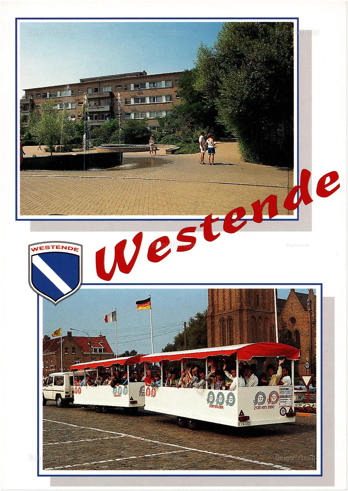 Blason Westende Groeten uit - Un bonjour de - Greetings from - Grüsse aus WESTENDE  Verdeler : CLARYSSE n.v. Westende  © A.V.M. B-8400 OOSTENDE Tel. : (059) 70.86.22 